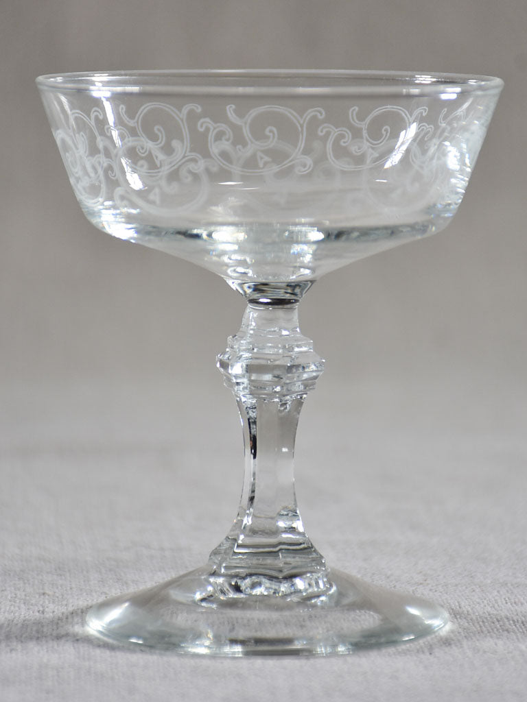Set of ten acid etched champagne cups from the 1930's