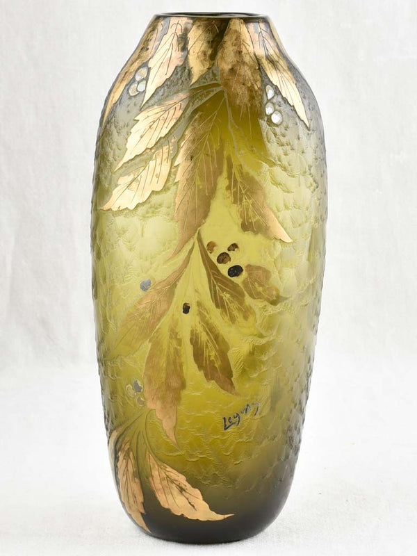 Antique, green, large, Legras glass vase