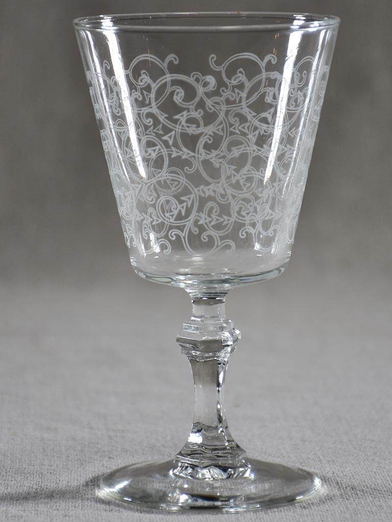 Set of six acid etched wine glasses from the 1930's