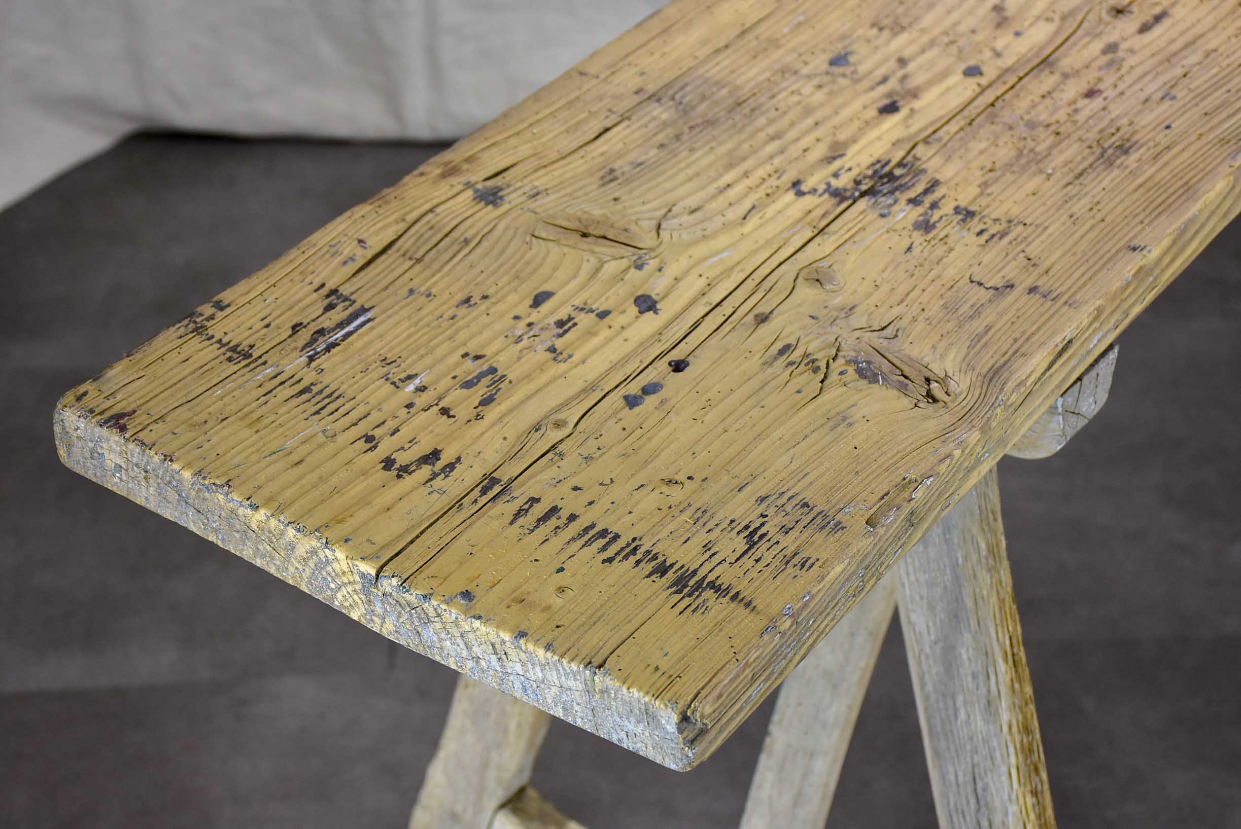 Antique French rustic console table - light wood tone