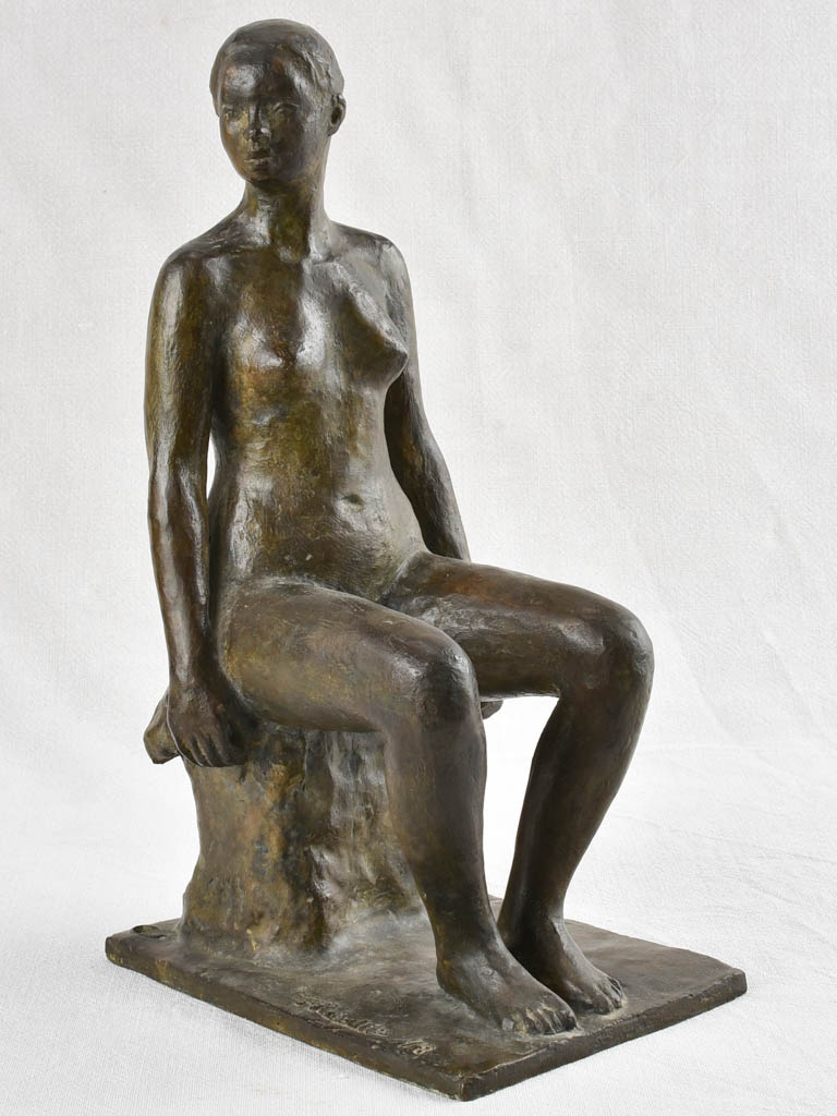 Bronze statue of a sitting lady Françoise Naudet 1/8 (1928-2008) 16½"