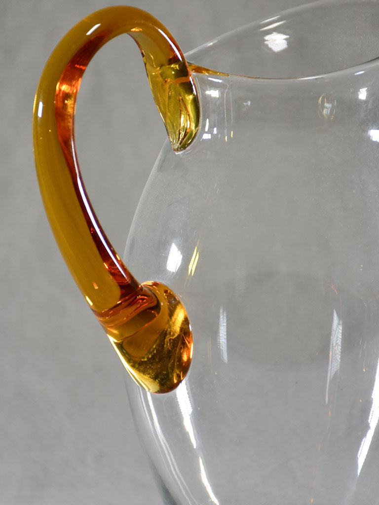 Set of eight tumblers with matching pitcher - clear and amber glass
