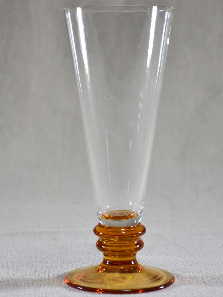 Set of eight tumblers with matching pitcher - clear and amber glass