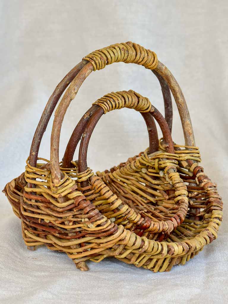 Two petite vintage French woven baskets