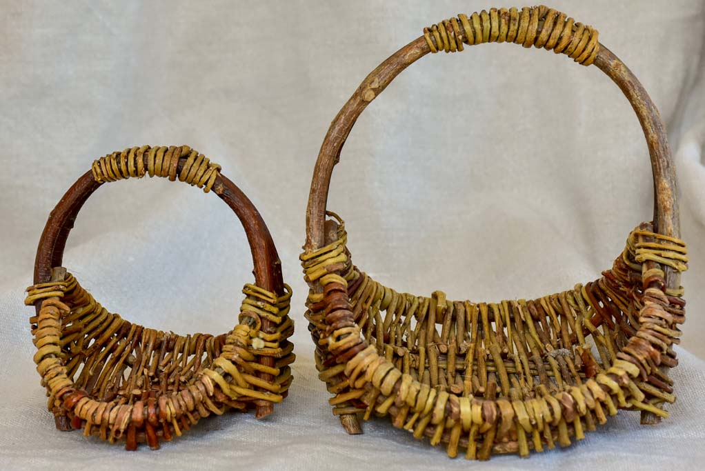 Two petite vintage French woven baskets