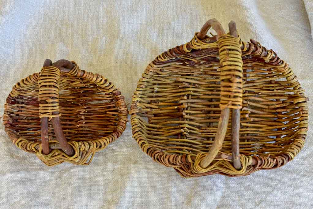 Two petite vintage French woven baskets
