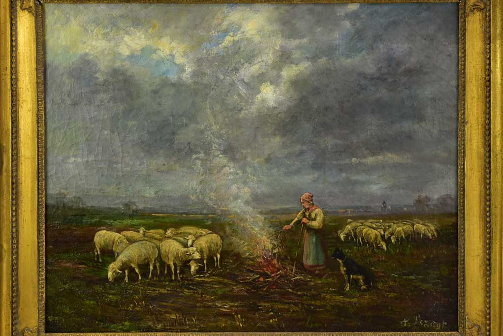 Shepherdess and her flock Bergère et son troupeau - Aymar Pezant (1846-1916) 24" x 28"