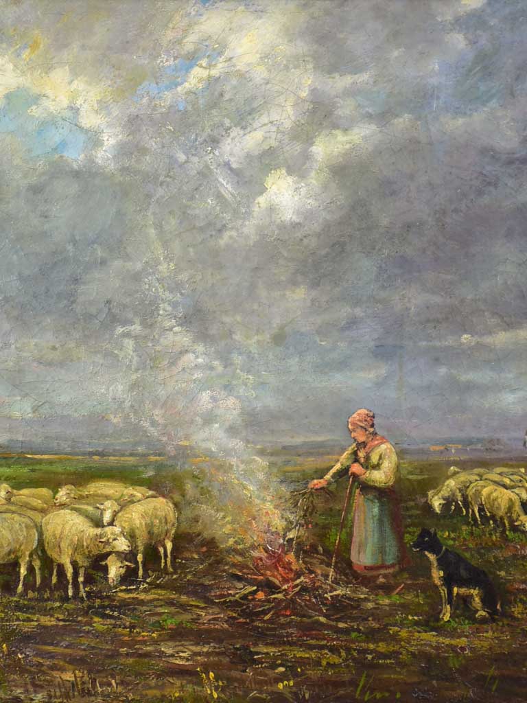 Shepherdess and her flock Bergère et son troupeau - Aymar Pezant (1846-1916) 24" x 28"