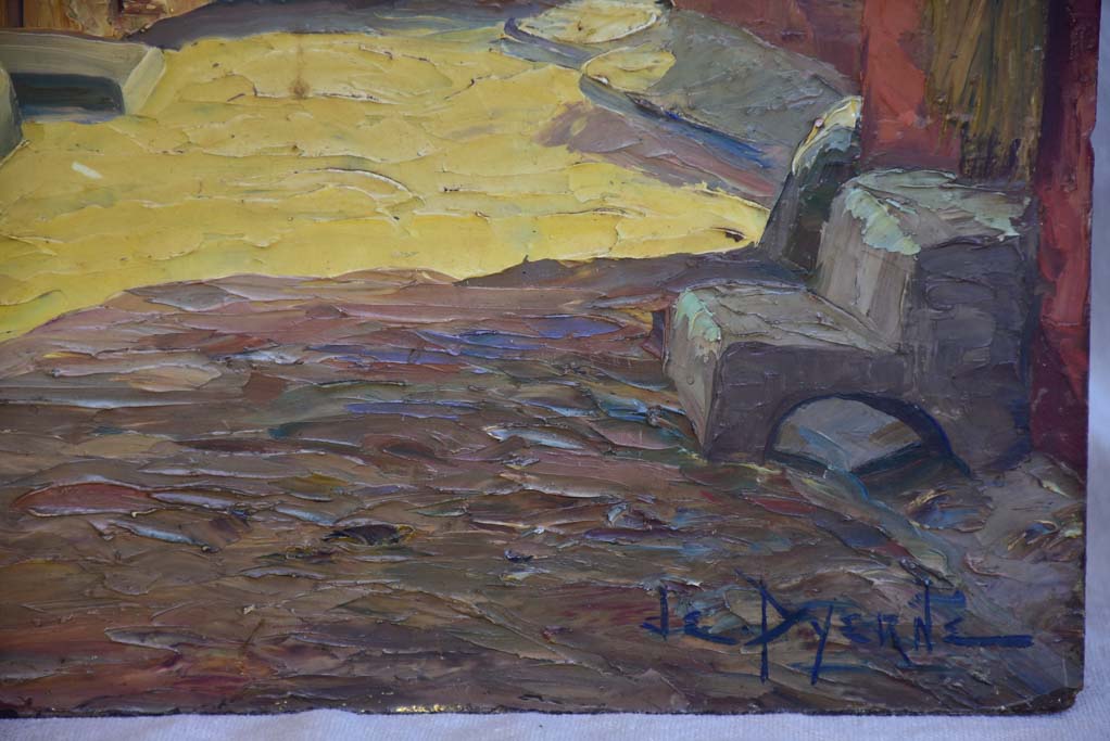 Authentic oil-on-board French village depiction