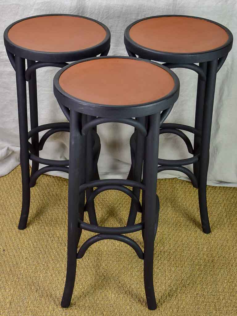 Pair of bentwood Baumann / Thonet barstools - black and brown