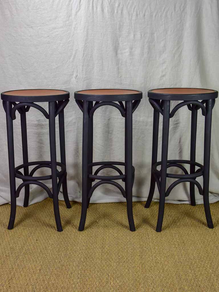 Pair of bentwood Baumann / Thonet barstools - black and brown