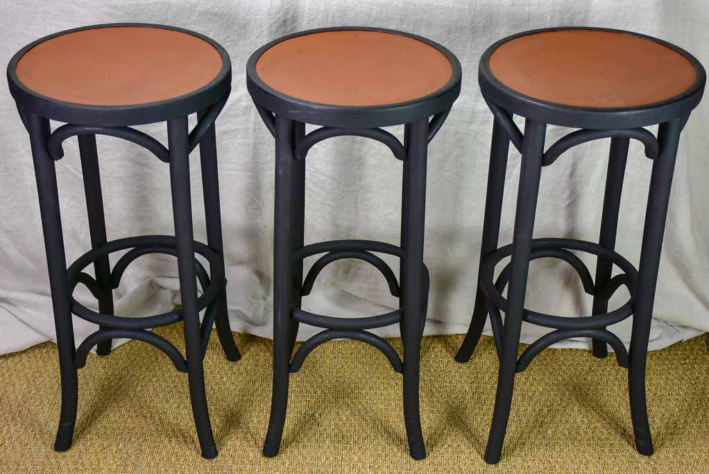 Pair of bentwood Baumann / Thonet barstools - black and brown