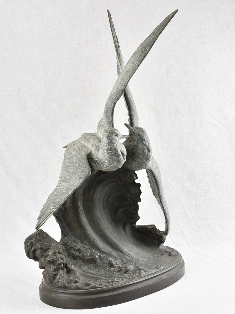 Large Art Deco sculpture of 2 seagulls signed H. Lechesne 30¼"