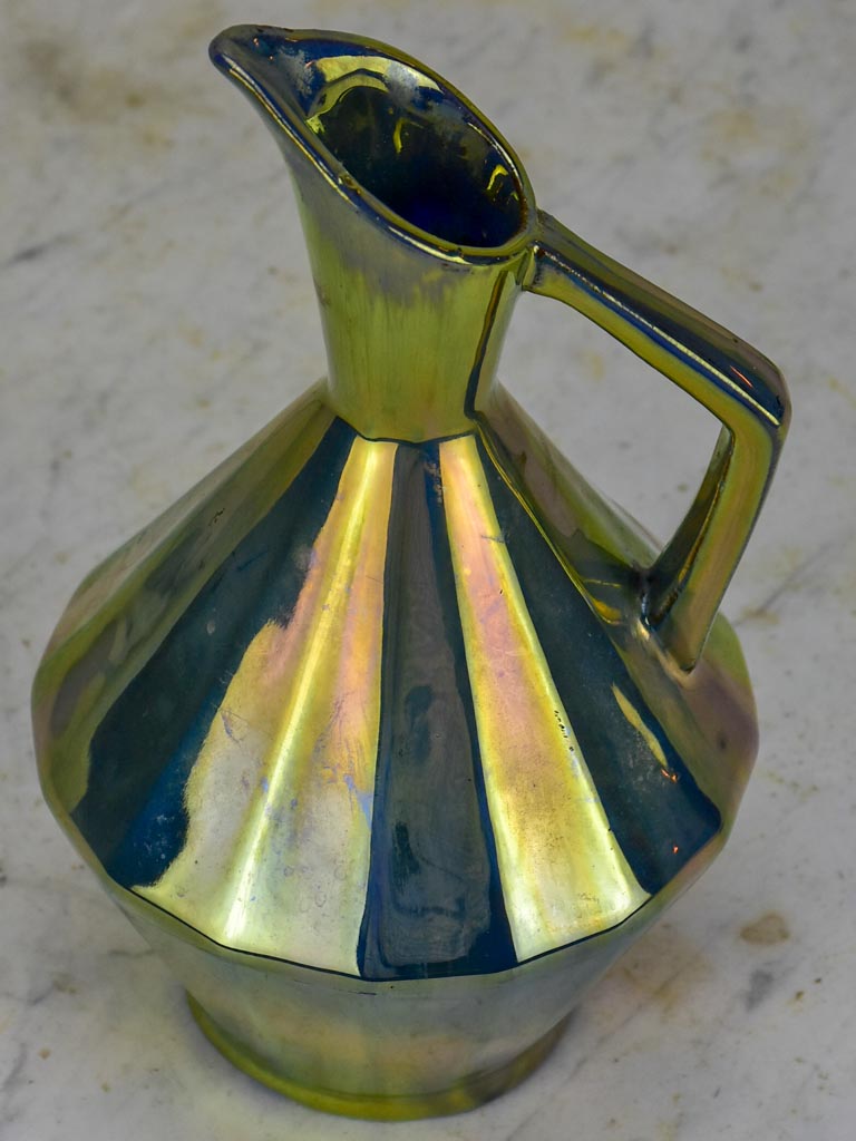 Mid century metallic glazed ceramic pitcher