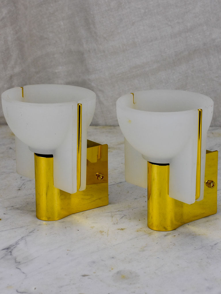 Pair of Italina Prandina wall appliques - opaque glass and brass