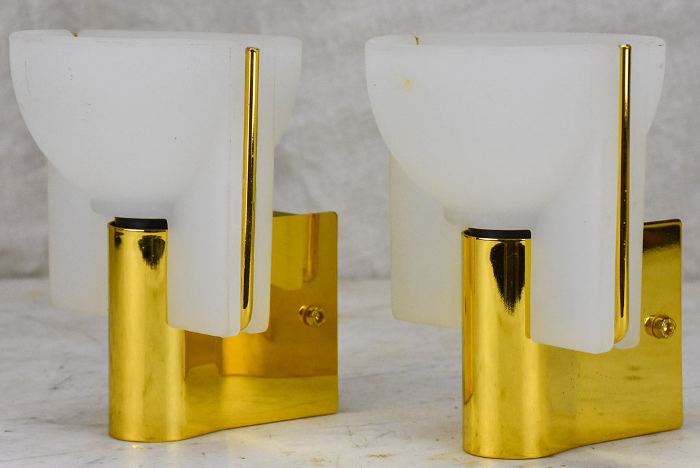Pair of Italina Prandina wall appliques - opaque glass and brass