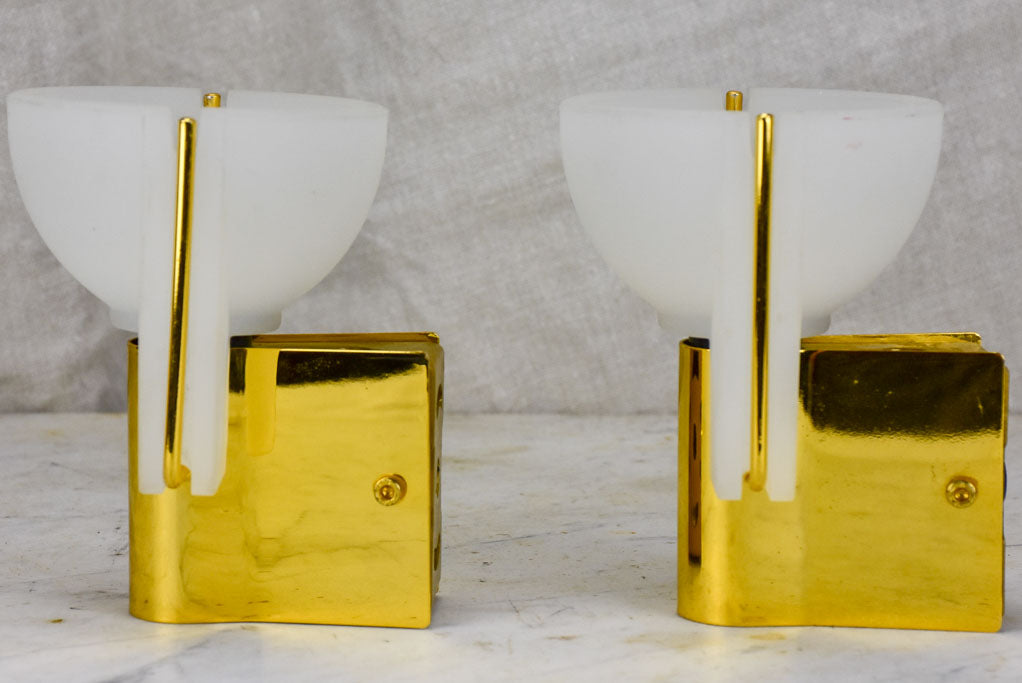 Pair of Italina Prandina wall appliques - opaque glass and brass