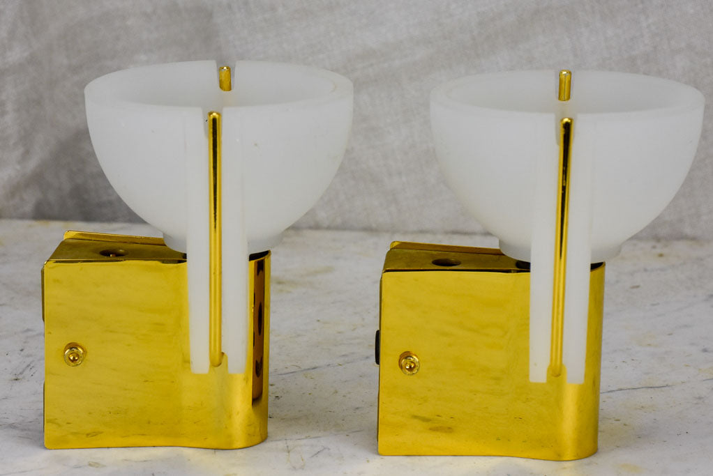 Pair of Italina Prandina wall appliques - opaque glass and brass