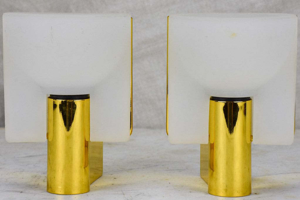 Pair of Italina Prandina wall appliques - opaque glass and brass