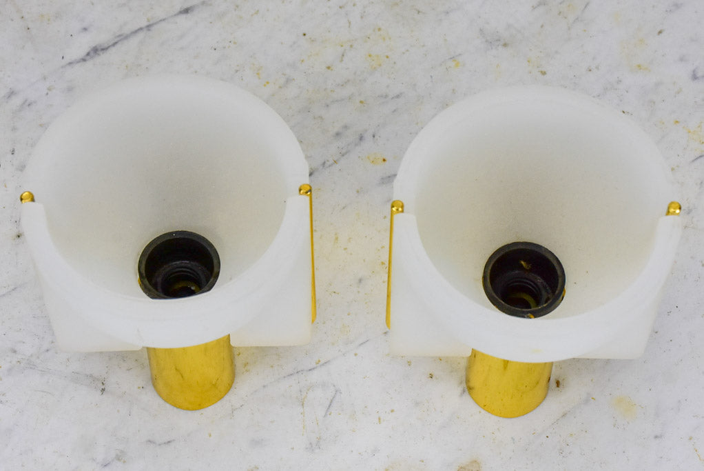 Pair of Italina Prandina wall appliques - opaque glass and brass