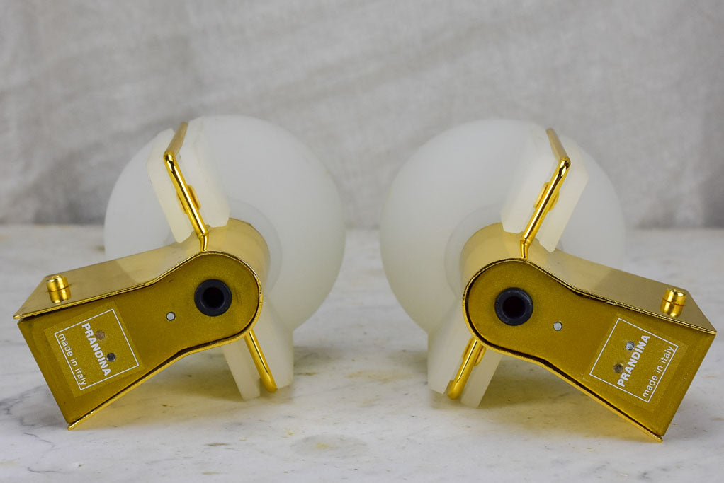 Pair of Italina Prandina wall appliques - opaque glass and brass
