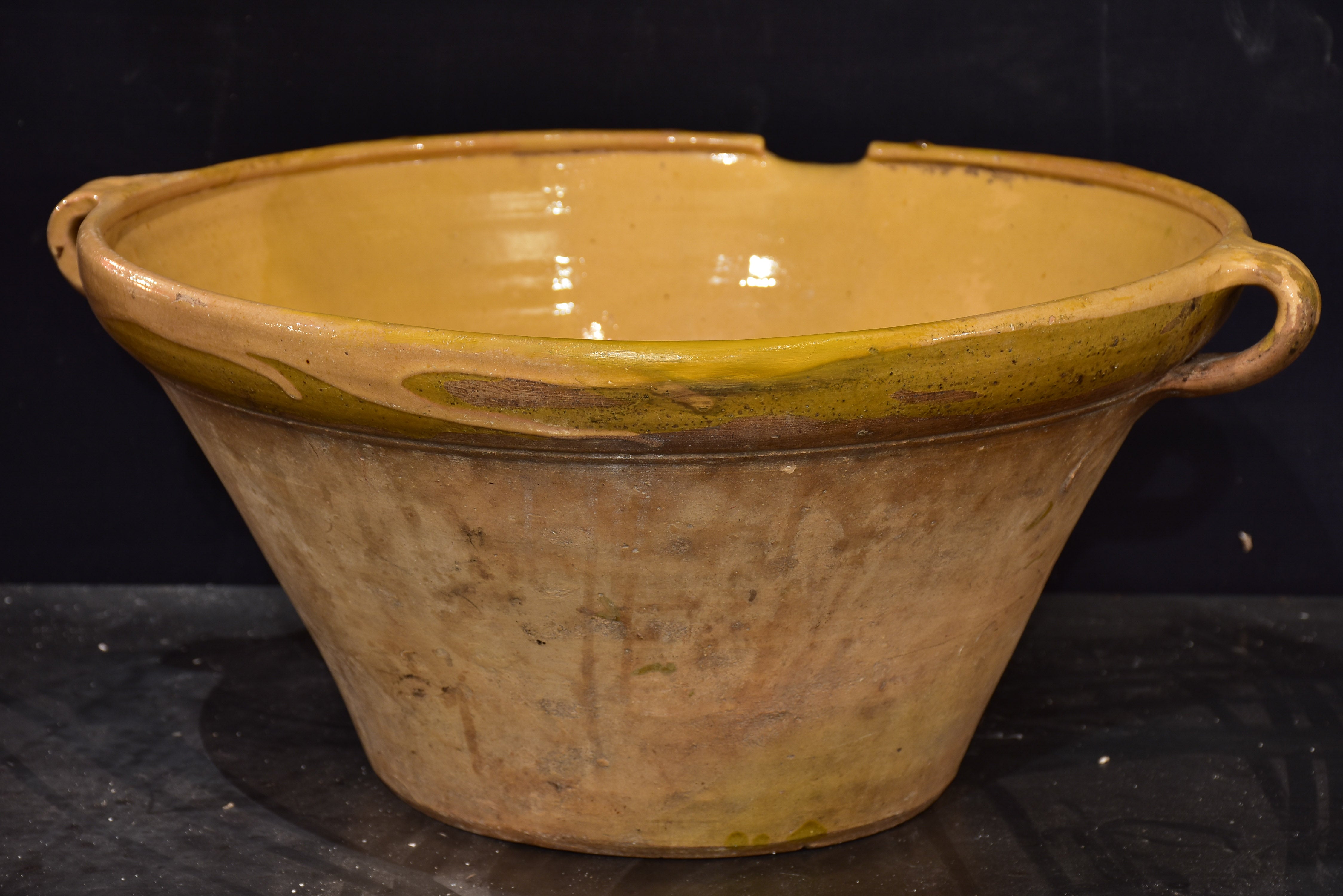 Antique French preserving bowl with yellow glaze