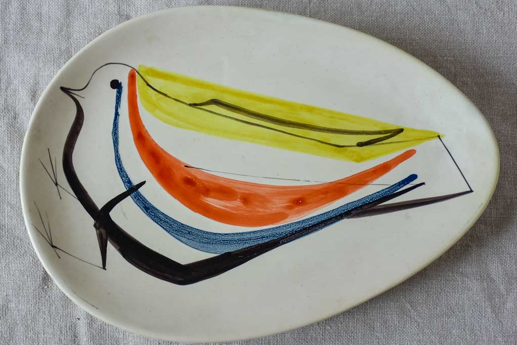 Triangular bird plate signed Roger Capron, Vallauris 1950's 12¼ x 8¾""