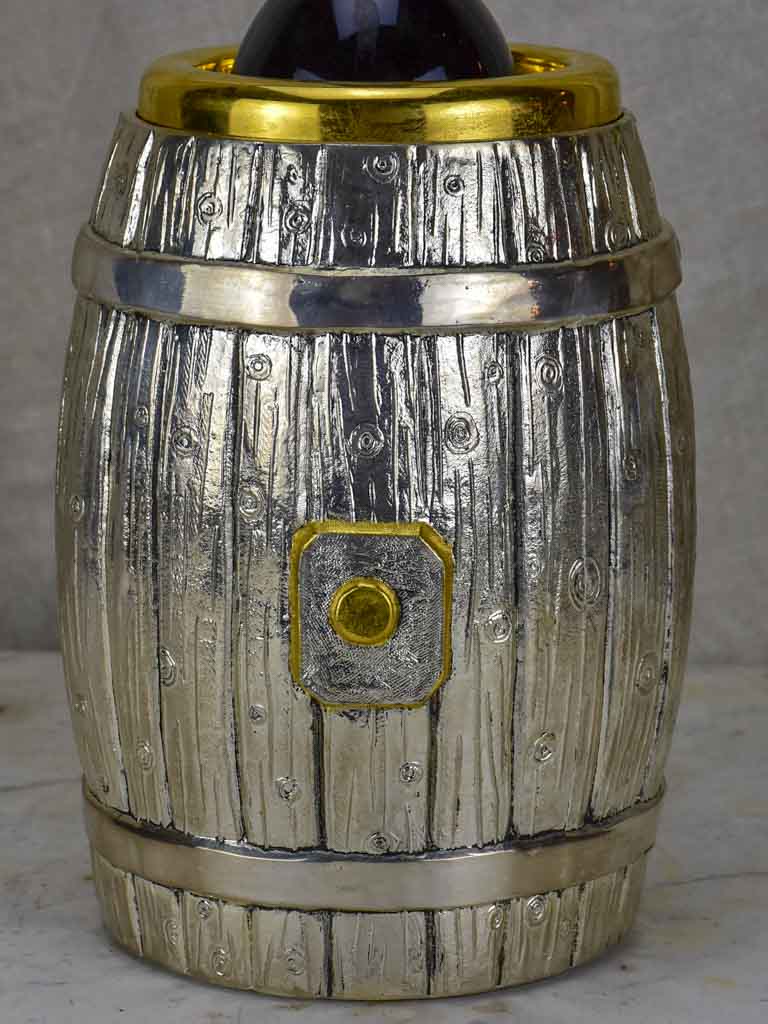 1970's Italian ice bucket in the shape of a wine barrel