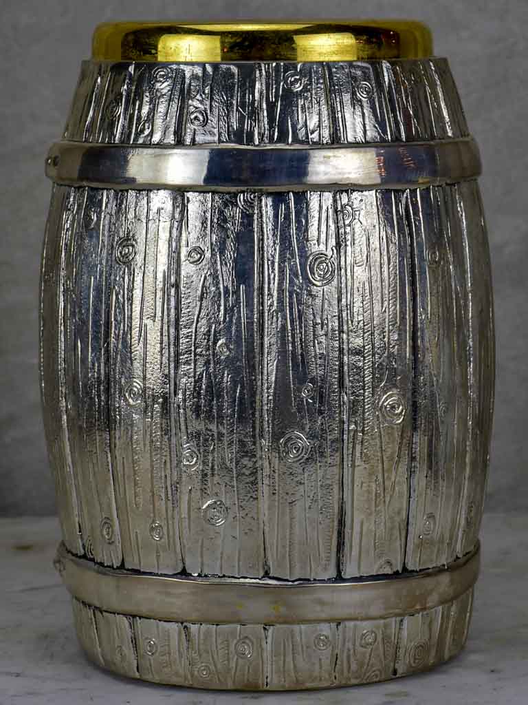 1970's Italian ice bucket in the shape of a wine barrel