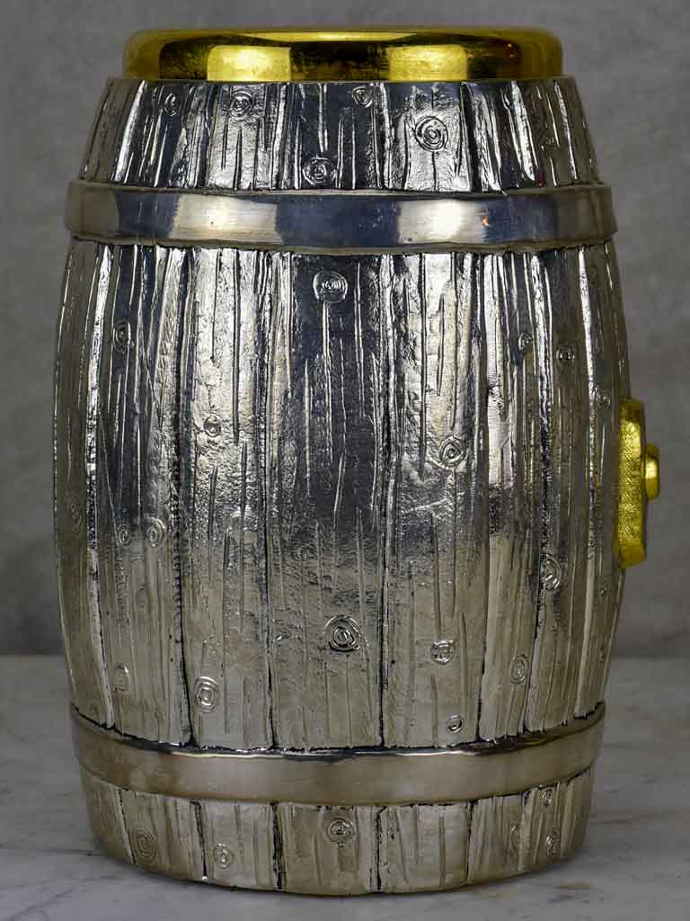 1970's Italian ice bucket in the shape of a wine barrel