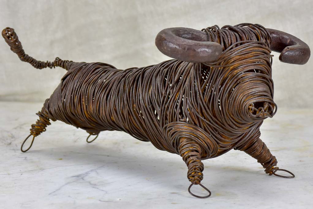 2001 wire sculpture of a bull signed Pommier