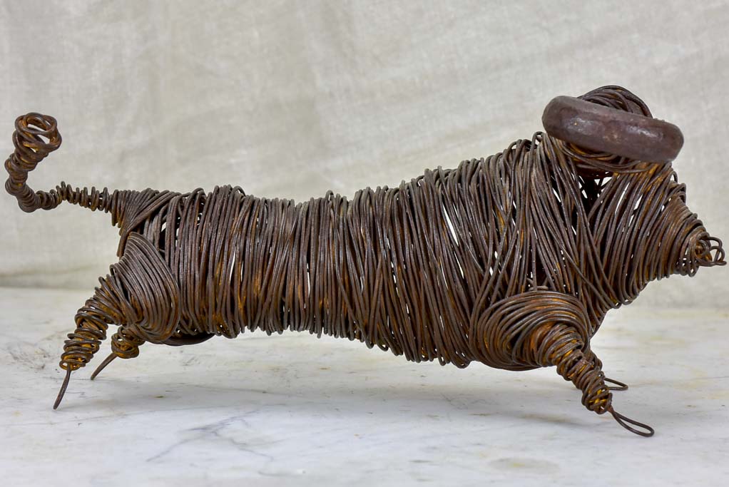 2001 wire sculpture of a bull signed Pommier