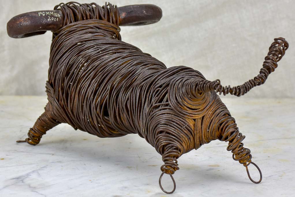 2001 wire sculpture of a bull signed Pommier