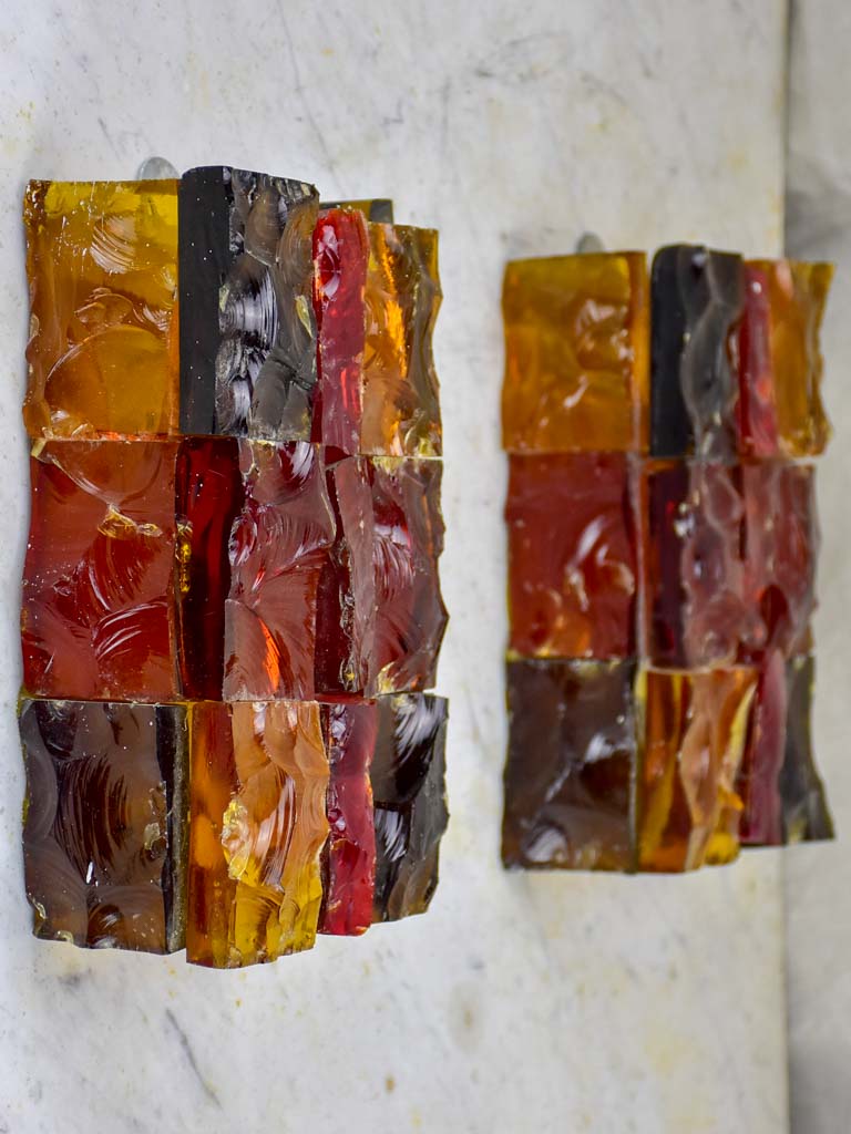 Pair of brutalist glass wall sconces - 1980's