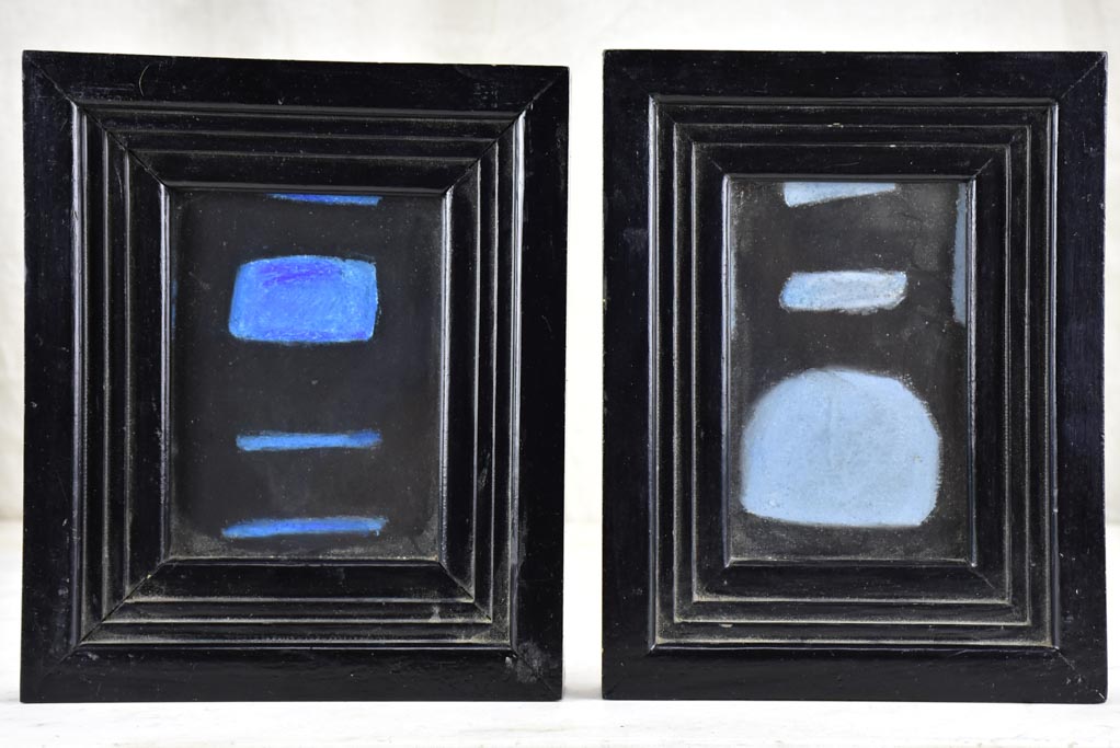 Two modern abstract paintings of chairs by Caroline Beauzon
