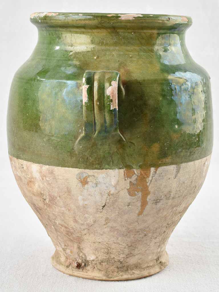 Antique French confit pot with green glaze - 9¾"