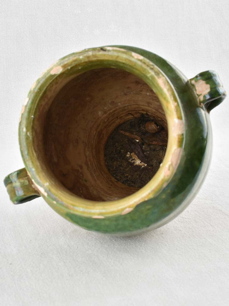 Antique French confit pot with green glaze - 9¾"