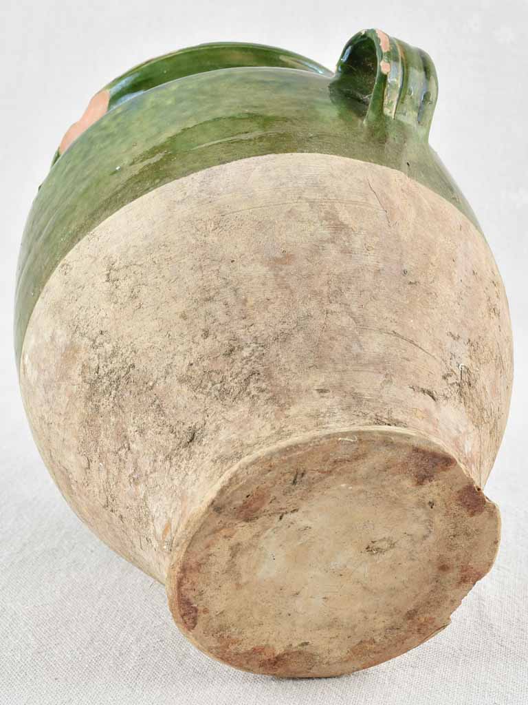 Antique French confit pot with green glaze - 9¾"