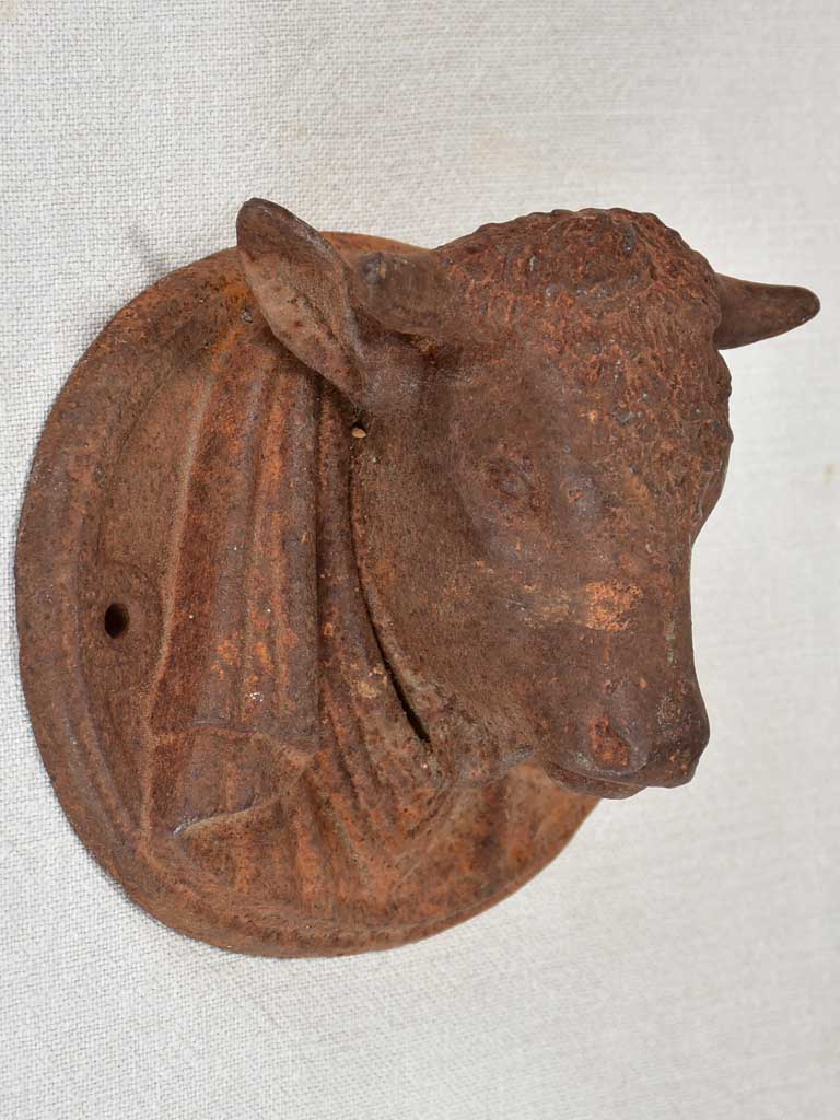 Cast iron bulls head decoration from a butcher's block 7"