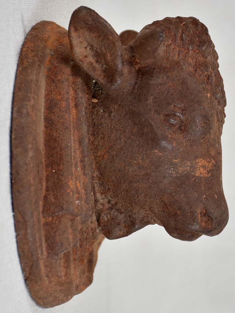 Cast iron bulls head decoration from a butcher's block 7"