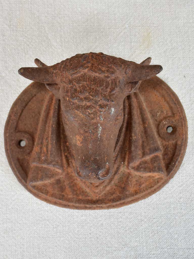 Cast iron bulls head decoration from a butcher's block 7"