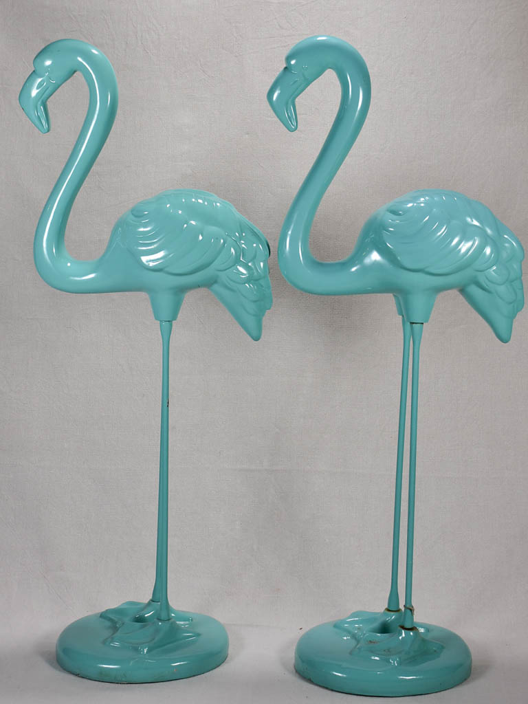 Collection of 3 life size vintage Flamingos - aqua blue resin and iron 47¼"