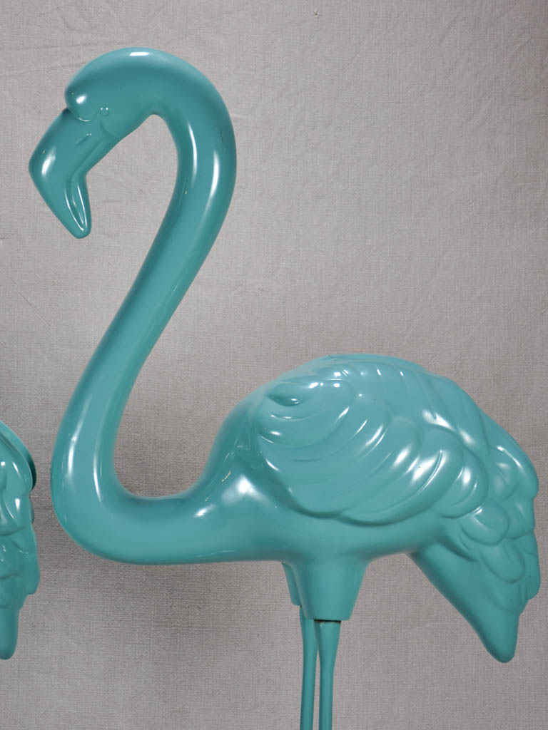 Collection of 3 life size vintage Flamingos - aqua blue resin and iron 47¼"