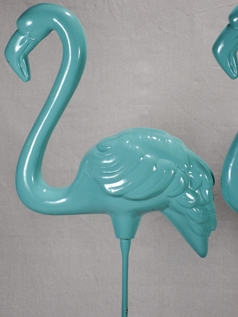 Collection of 3 life size vintage Flamingos - aqua blue resin and iron 47¼"