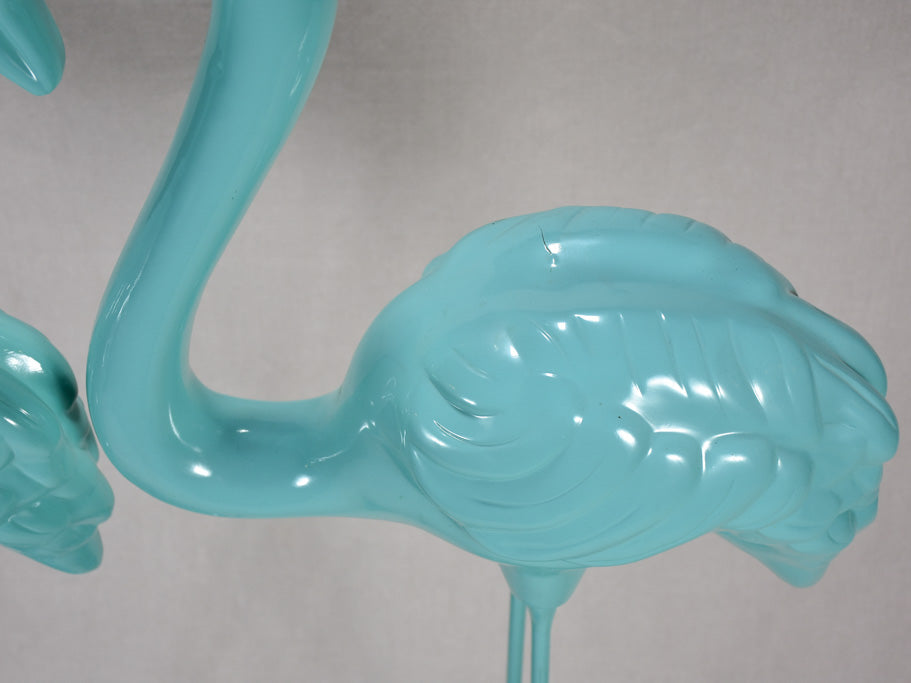 Collection of 3 life size vintage Flamingos - aqua blue resin and iron 47¼"