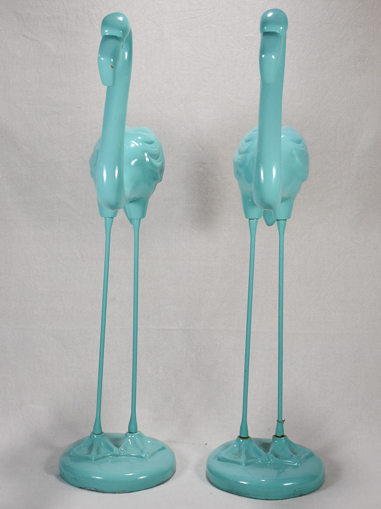 Collection of 3 life size vintage Flamingos - aqua blue resin and iron 47¼"