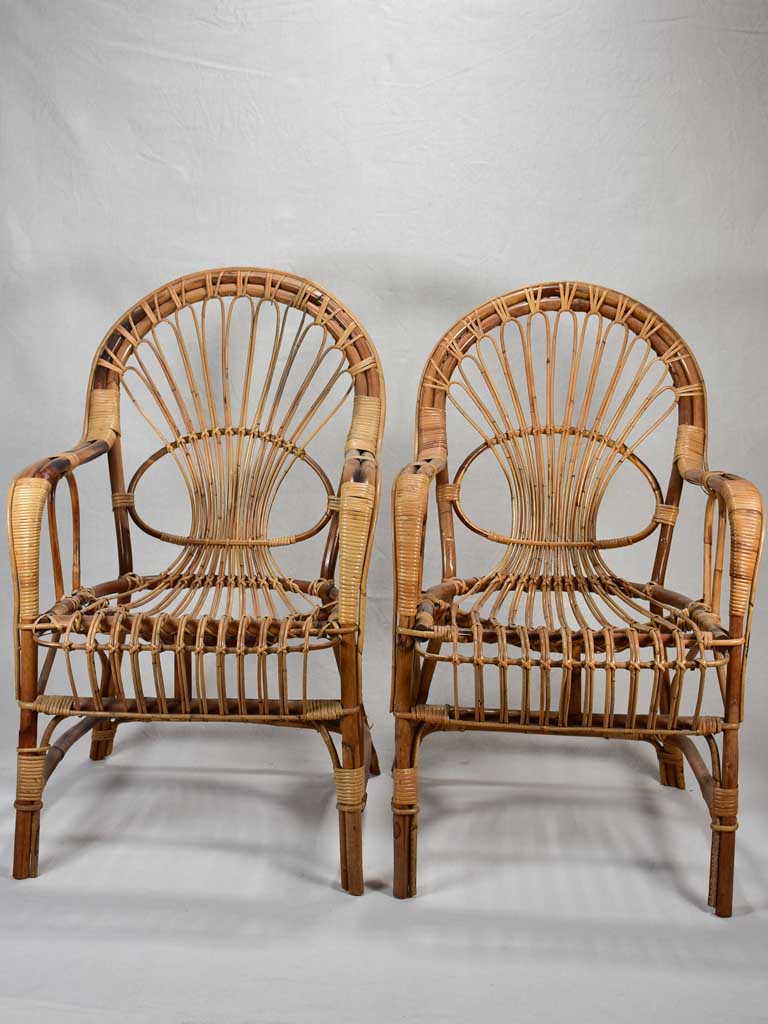Pair of winter garden rattan armchairs - 1960's