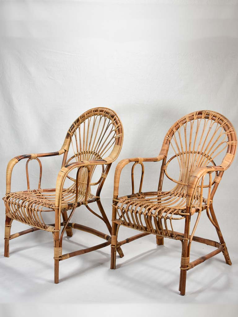 Pair of winter garden rattan armchairs - 1960's