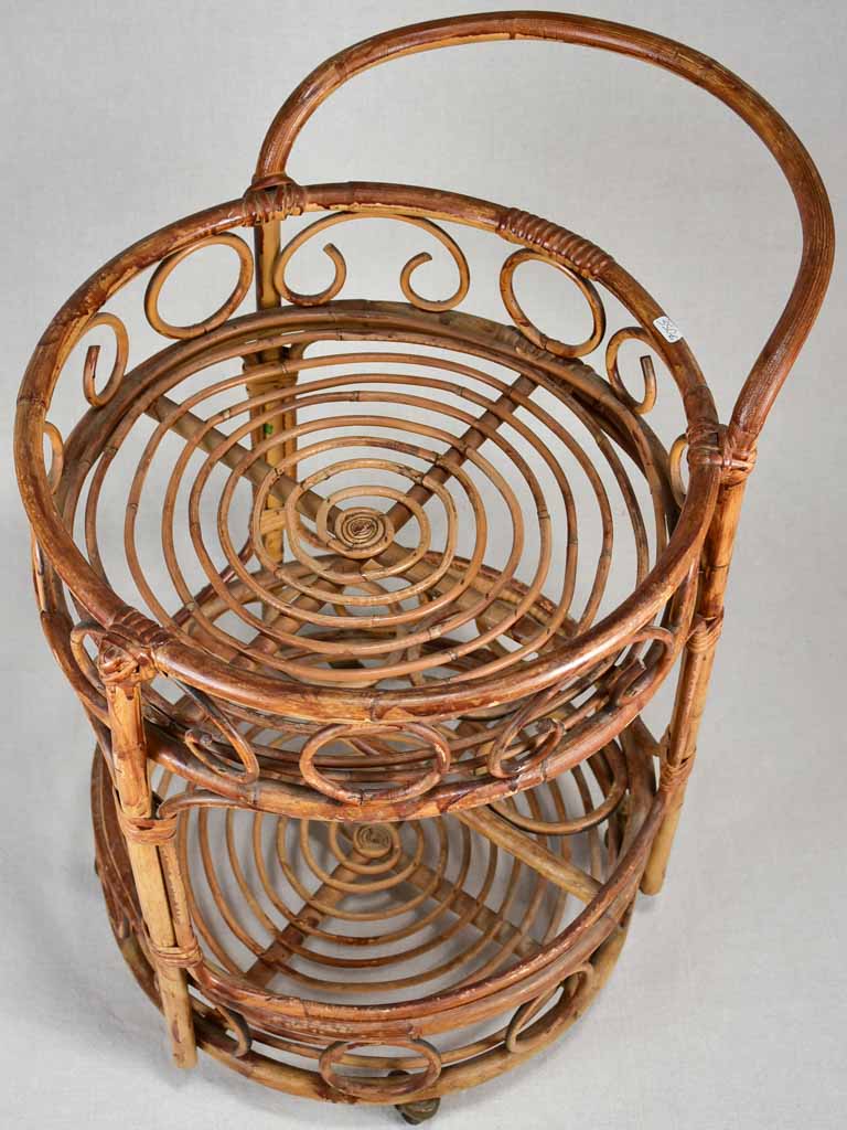 Vintage French rattan bar cart