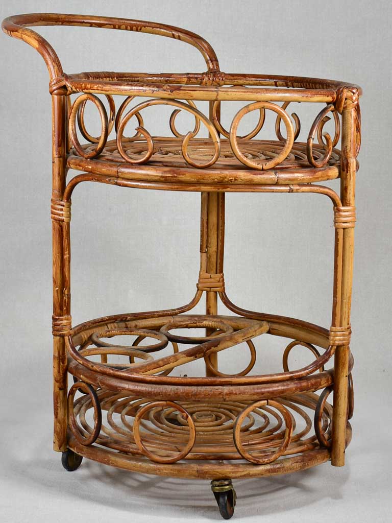 Vintage French rattan bar cart